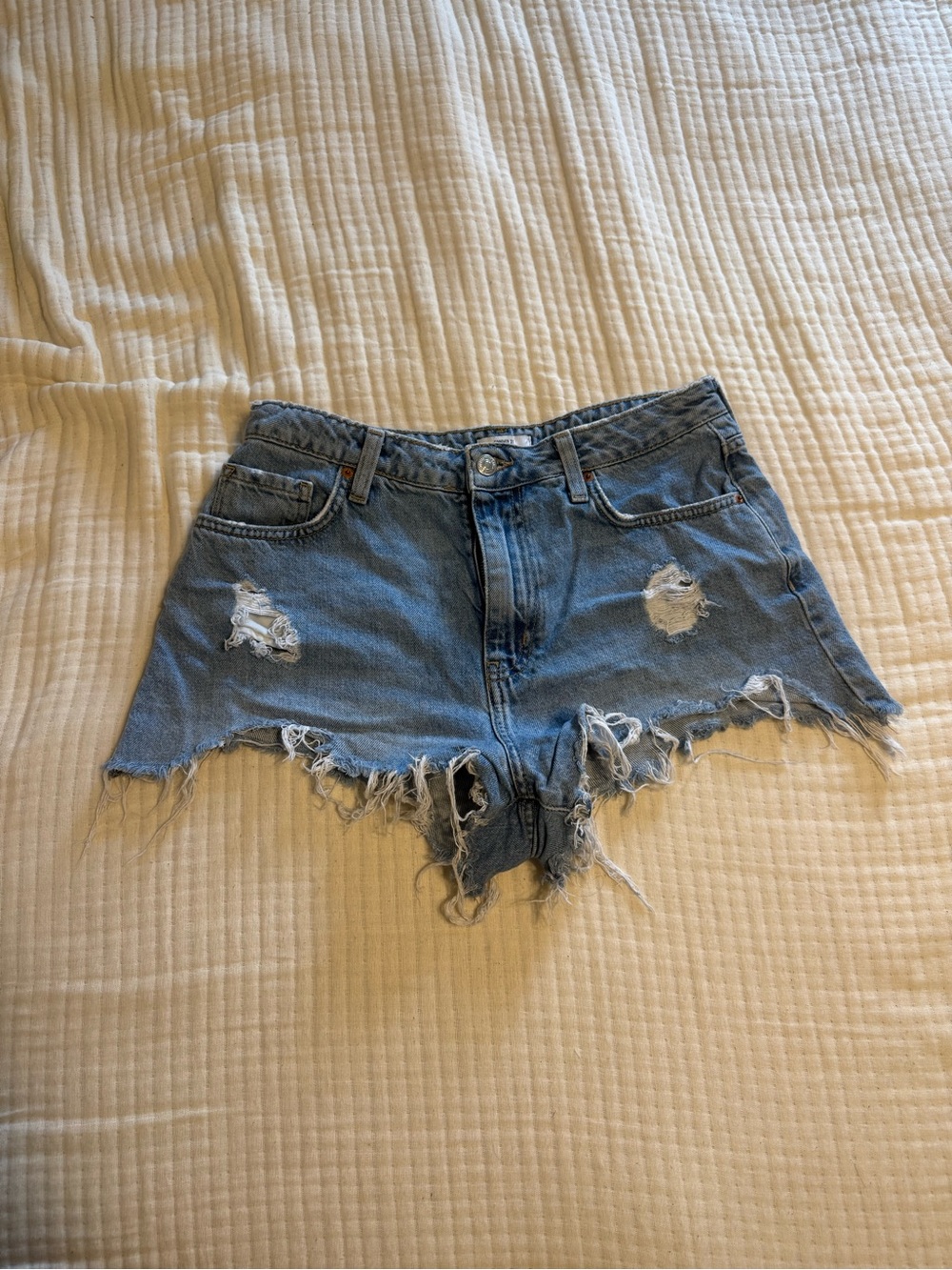 Forever 21 Light Blue Distressed High-Rise Denim Shorts
